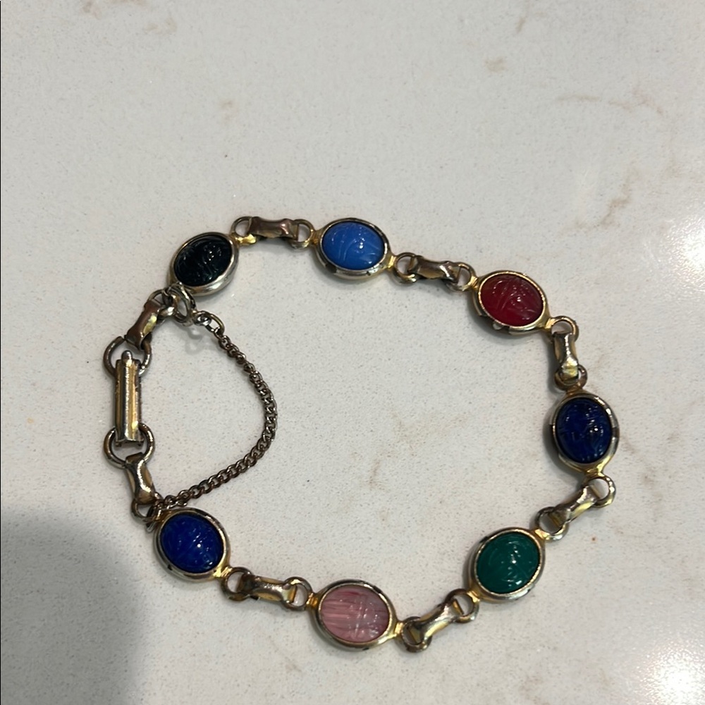 Vintage Scarab Multicolor Stone Bracelet